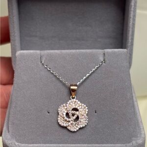 Elegant 14K Gold Rose Diamond Cut White Zircon Pendant with 18”Necklace